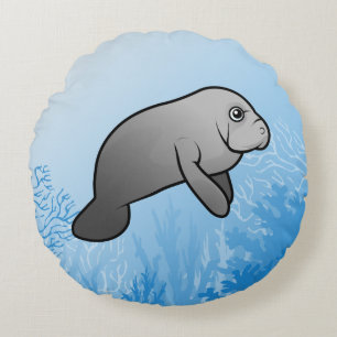 Cute Scubadorable Manatee Round Pillow