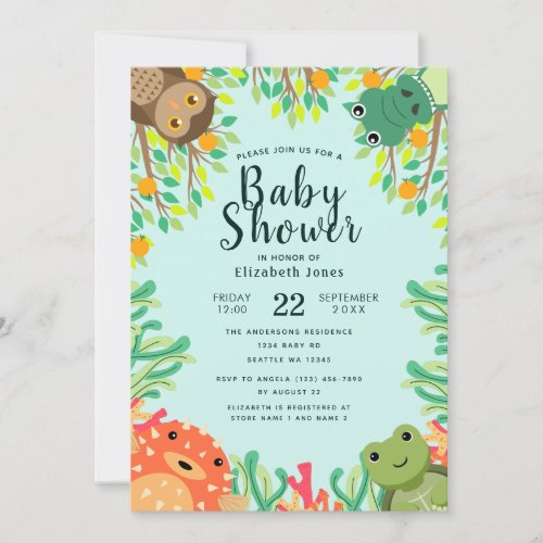 Cute Sea and Swamp Animal Baby Shower Invitation