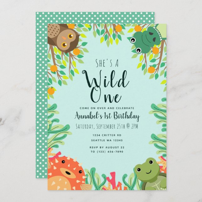 Cute Sea and Swamp Animal Kids Birthday Invitation (Front/Back)