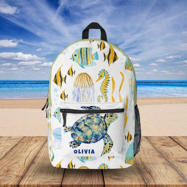 Cute Sea Animal Seamless Pattern Personalized Printed Backpack (Creator Uploaded)