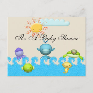 Cute Sea Animals Baby Shower Invitation Postcard