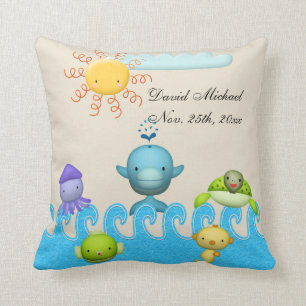 Cute Sea Animals Baby Shower Throw Pillow