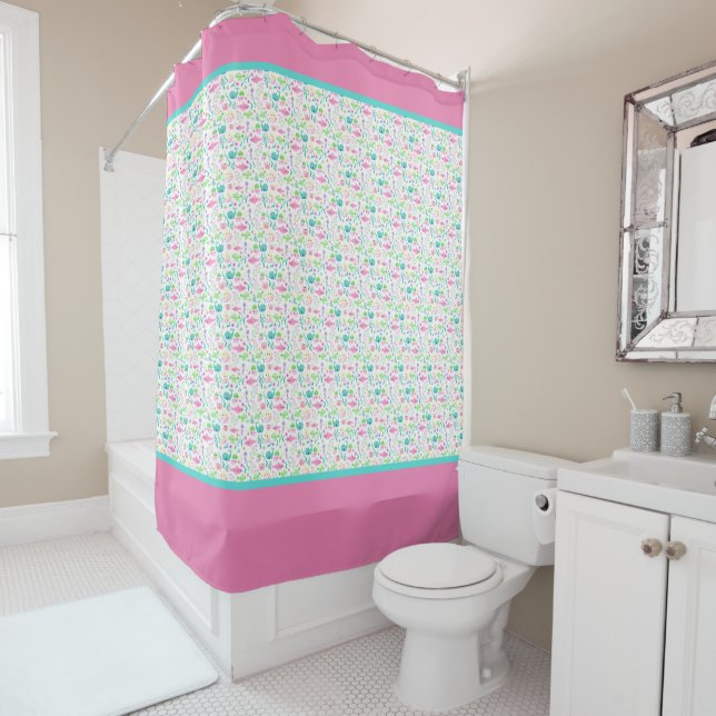Cute Sea Animals Fish Ocean Kids Shower Curtain (In Situ)