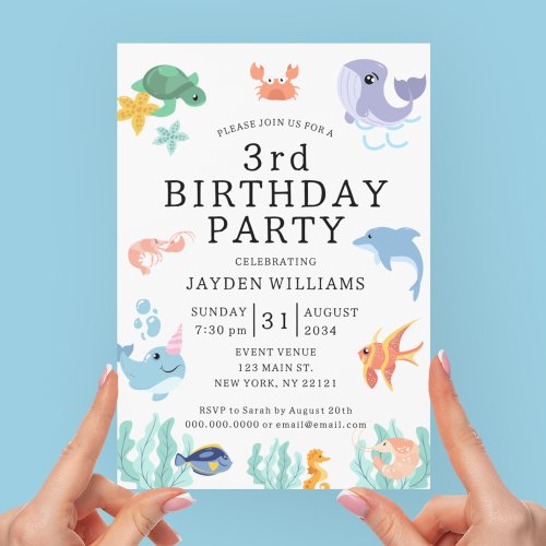 Cute Sea Animals Kids Birthday Invitation