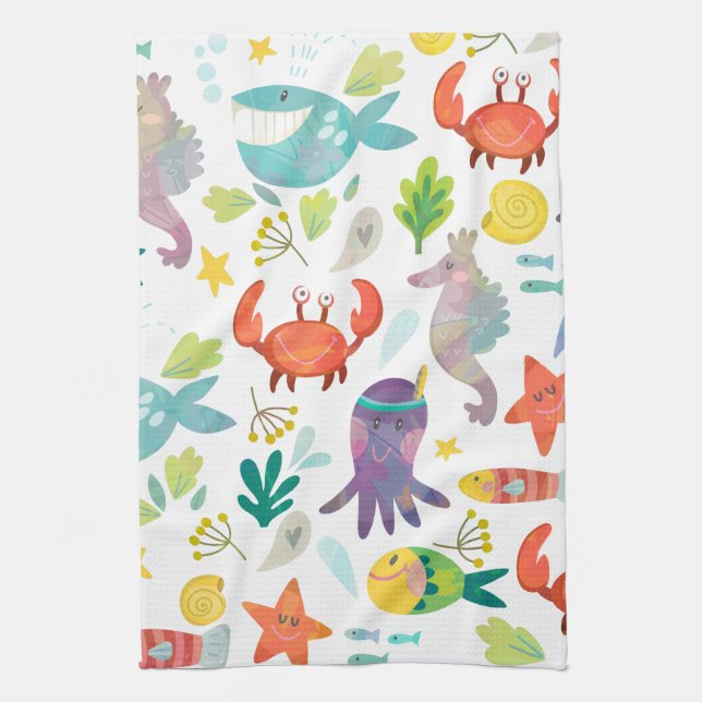 Cute Sea Animals Kitchen Towel (Vertical)