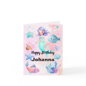 Cute Sea Animals Mermaid Theme Happy Birthday Card