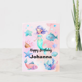 Cute Sea Animals Mermaid Theme Happy Birthday Card