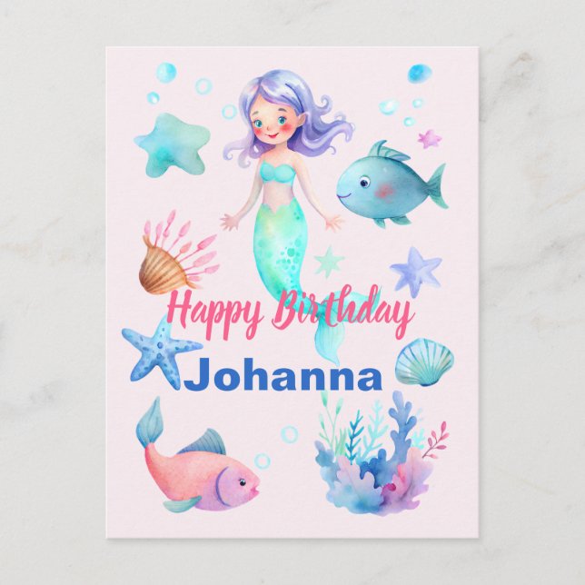 Cute Sea Animals Mermaid Theme Happy Birthday  Postcard (Front)