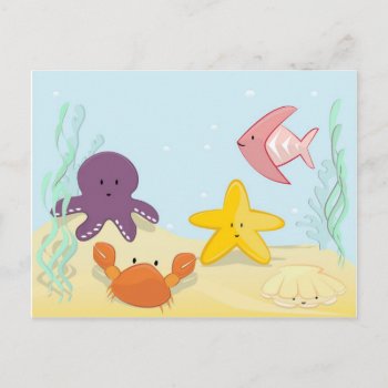 Cute Sea Animals Postcard by escapefromreality at Zazzle