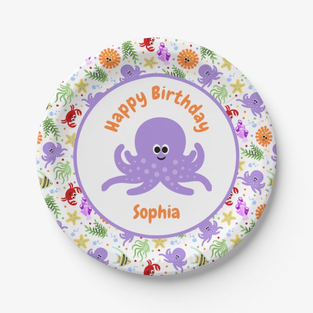 Cute Sea Animals Under the Sea Paper Plates (Front)