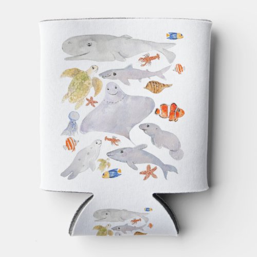 cute sea animals watercolor pattern can cooler