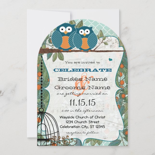 Cute Sea Blue Owl Marry My Best Friend Wedding Invitation (Front)