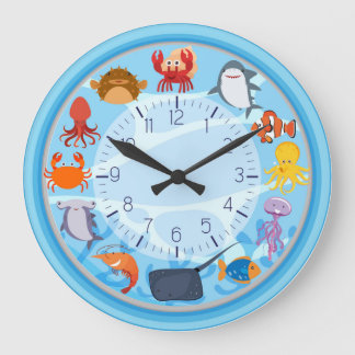 Cute Sea Creature Blue Round Wall Clock