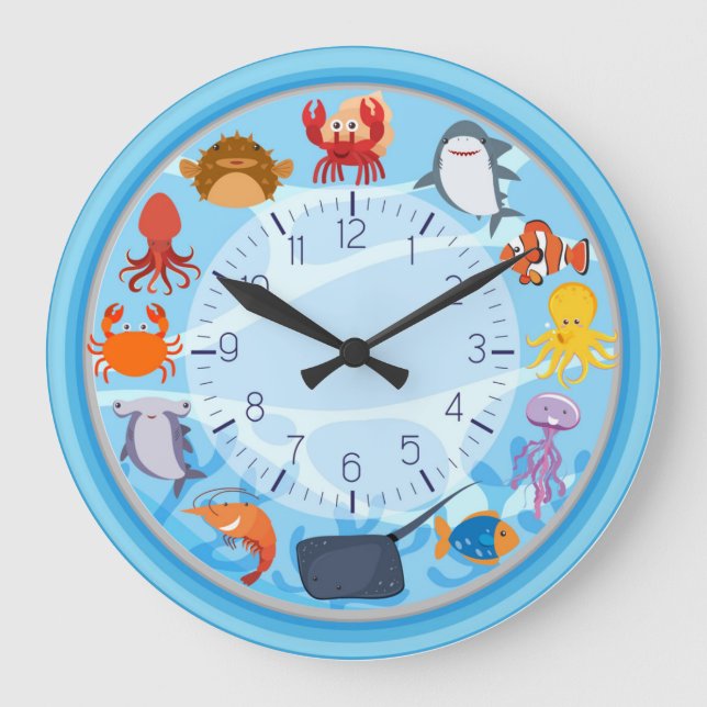 Cute Sea Creature Blue Round Wall Clock (Front)