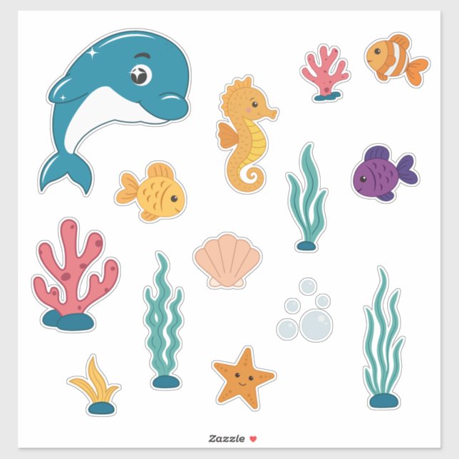 Cute Sea Creatures Stickers Pack (Sheet)