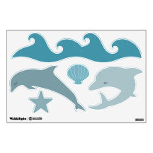 Cute Sea Dolphins Waves Blue Nursery Wall Stickers