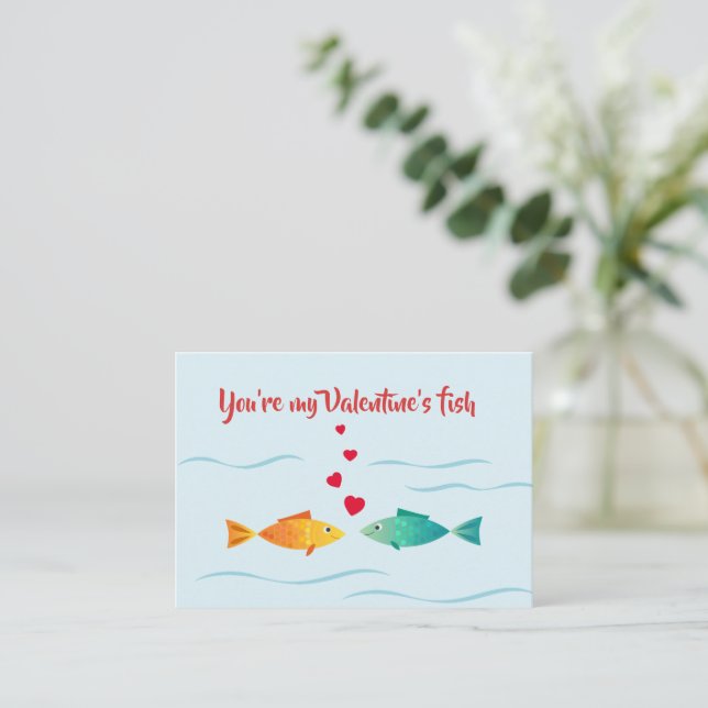 Cute sea fish in love note card (Standing Front)
