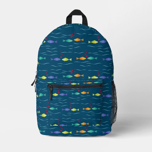 Cute sea fish in love printed backpack (Front)