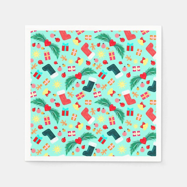 Cute Sea Green Christmas Décor Pattern Holiday Napkins (Front)