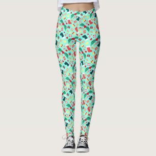Cute Sea Green Christmas Pattern Colorful Holiday Leggings