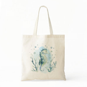 Cute sea horse and corals composition tote bag