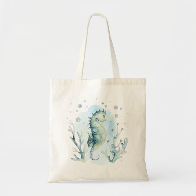 Cute sea horse and corals composition tote bag (Front)
