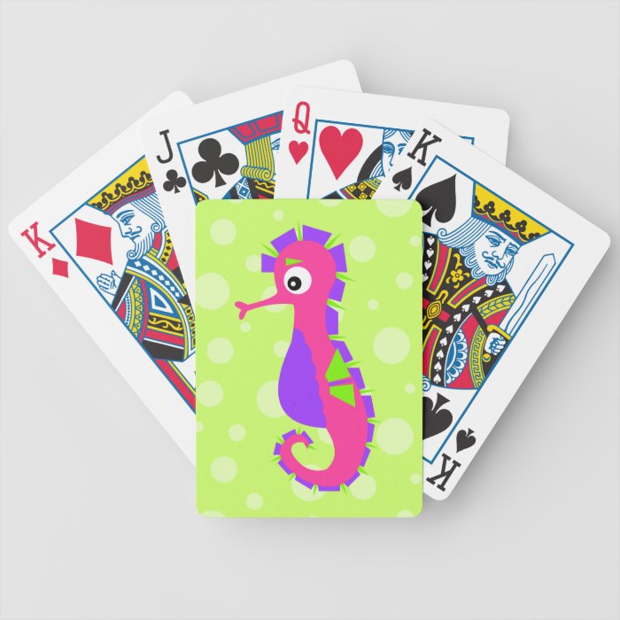 Cute Sea Horse in Ocean Cartoon Pink Green Purple Poker Cards