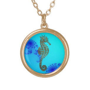 Cute Sea Horse Marine Animal Gift Gold Plated Necklace