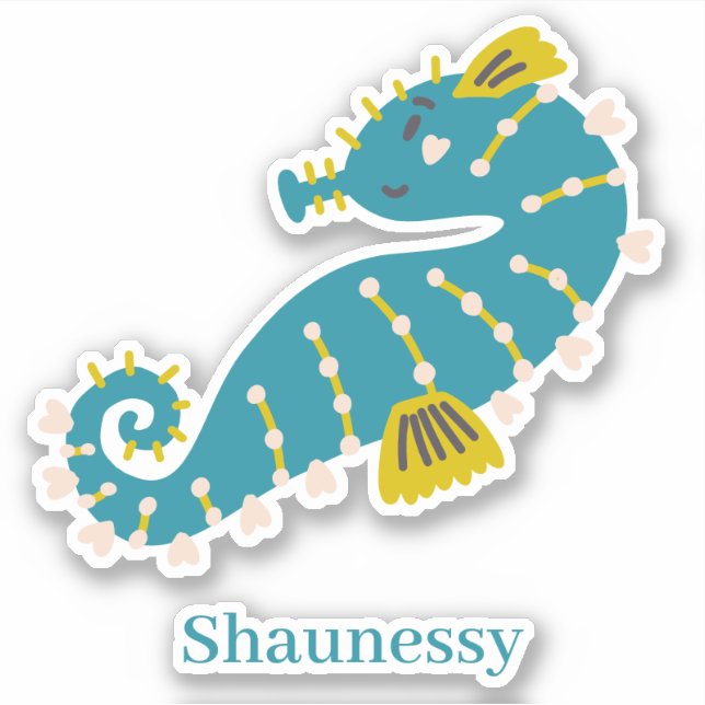Cute  sea horse teal blue pink hearts personalize  sticker (Front)