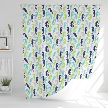 Cute Sea Horses Pattern Shower Curtain by heartlockedhome at Zazzle