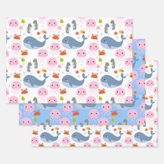 Cute Sea-life Collection 6 Crafting Wrapping Paper Sheets (Set)