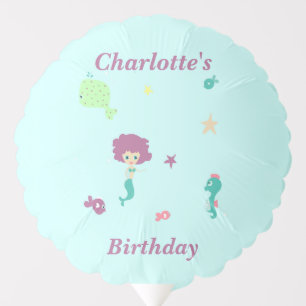 Cute sea life mermaid fishes name on blue balloon