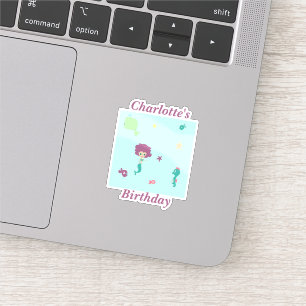 Cute sea life mermaid fishes name on blue sticker