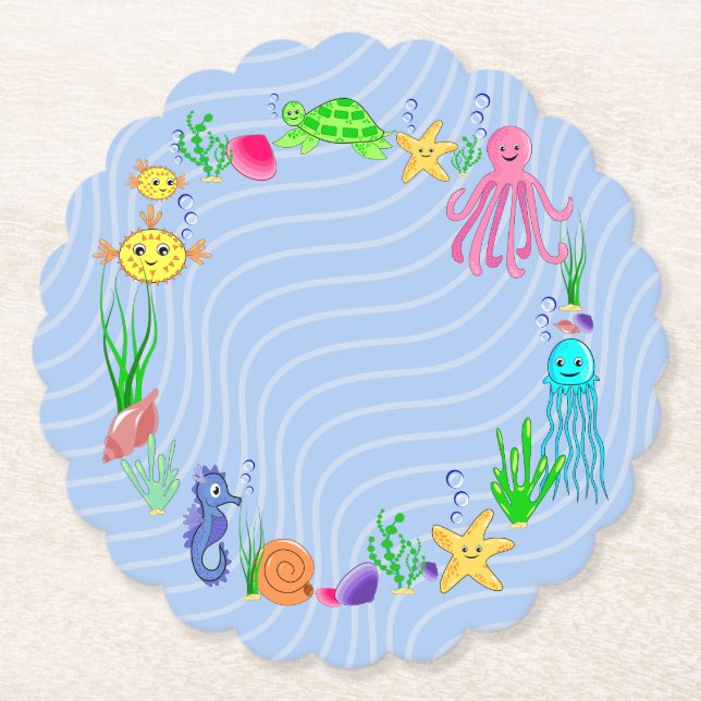 Cute Sea Life Paper Coaster (Front)