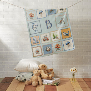 Cute Sea Life Patches Monogram Initial Baby Blanket