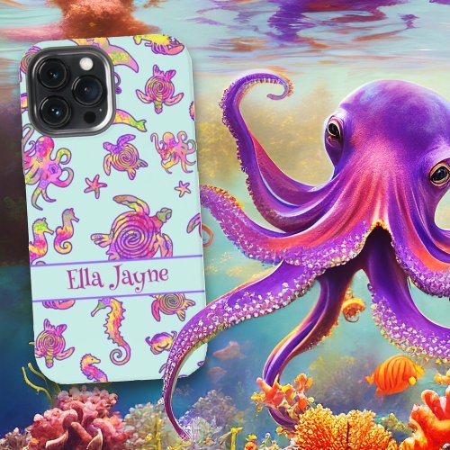 Cute Sea Life Pattern Kids Name iPhone Case