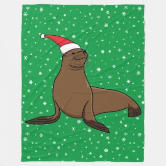 Cute Sea Lion in a Santa Hat