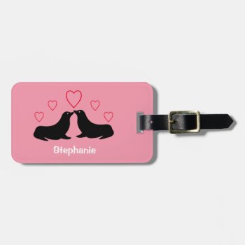 Cute Sea Lions Girly Name Pink Luggage Tag by stdjura at Zazzle