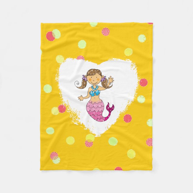 cute sea mermaid princess (brown hair) fleece blanket (Front)