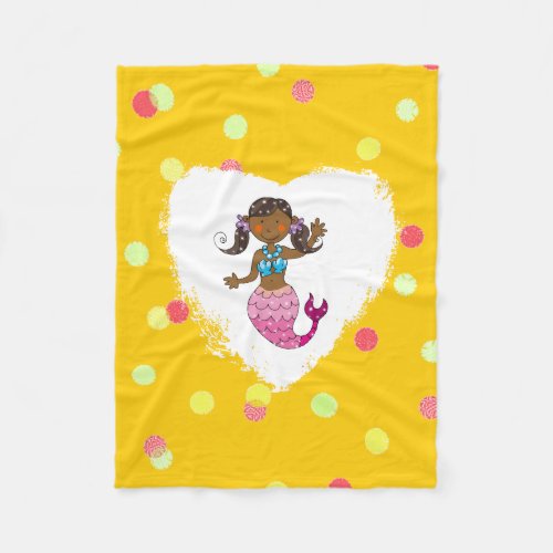 cute sea mermaid princess dark hair fleece blanket