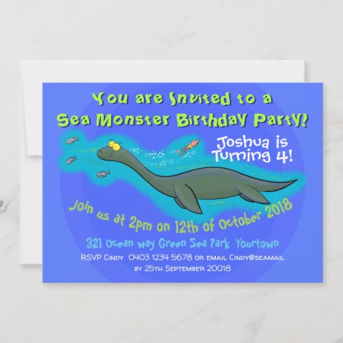 Cute sea monster birthday invitation