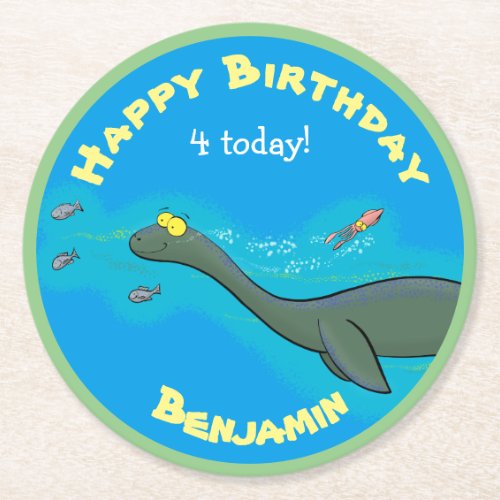 Cute sea monster cartoon illustration round paper coaster