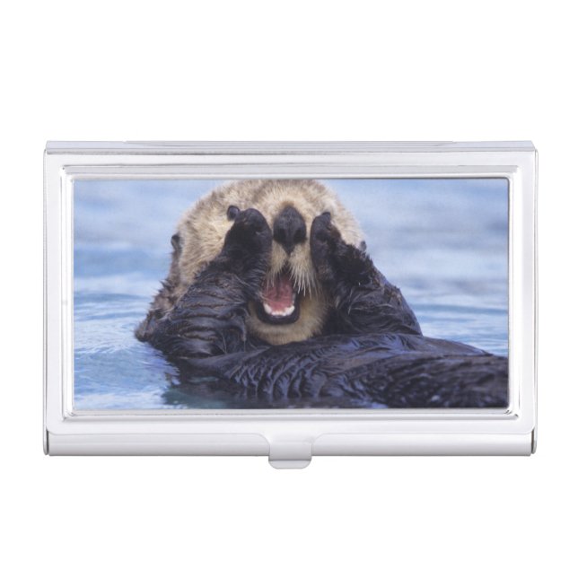 Cute Sea Otter | Alaska, USA Business Card Holder (Front)