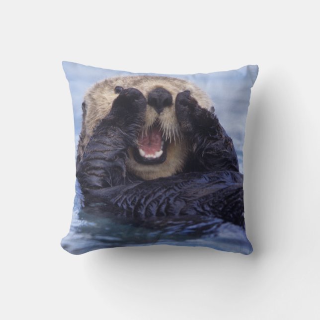 Cute Sea Otter | Alaska, USA Throw Pillow (Front)