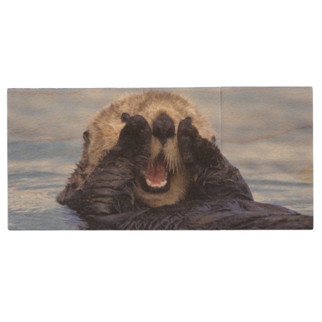 Cute Sea Otter | Alaska, USA Wood Flash Drive (Front)