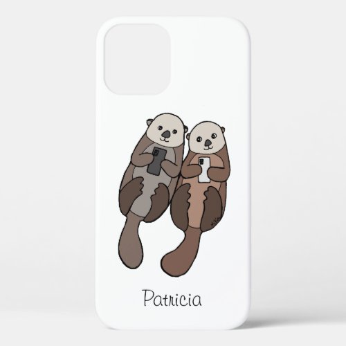 Cute Sea Otter Couple Funny Sweet Custom Name iPhone 12 Case