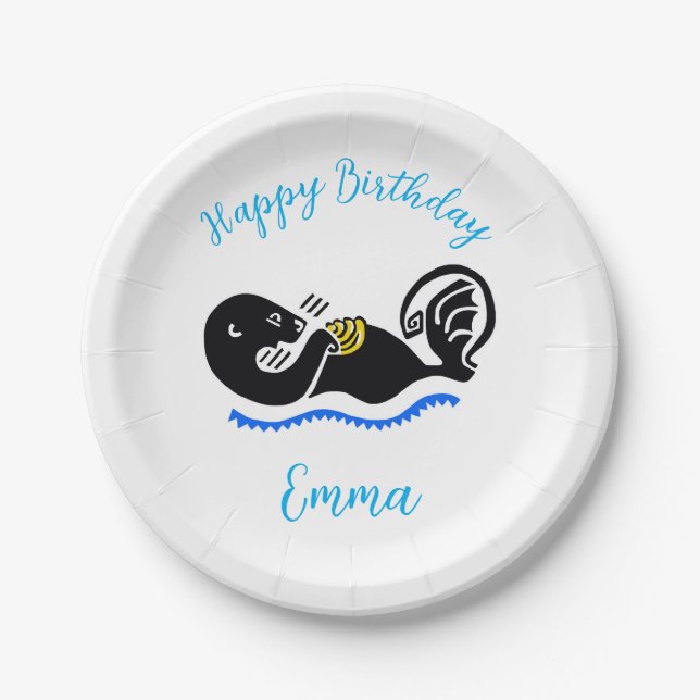 Cute Sea OTTER - Happy Birthday -   party Paper Plates (Front)