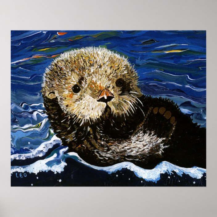 Cute Sea Otter Poster | Zazzle.com