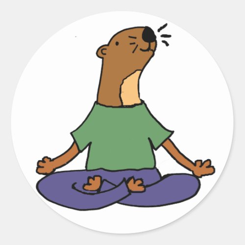 Cute Sea Otter Practicing Yoga Cartoon Classic Round Sticker