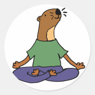 Cute Sea Otter Practicing Yoga Cartoon Classic Round Sticker